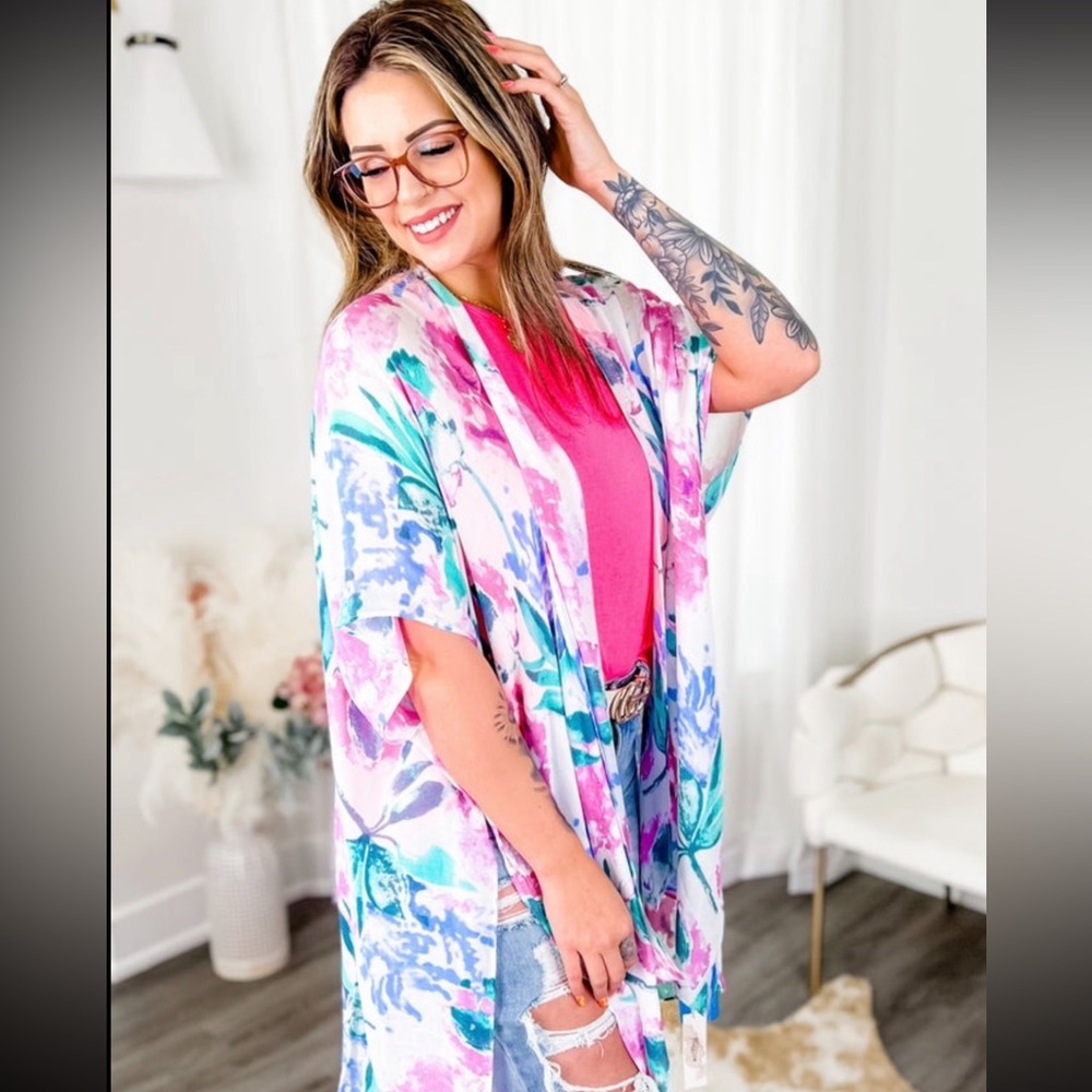 NEW Watercolor Floral Kimono Cardigan One Size - oversized fit